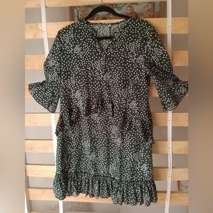 Forest green polka dot mid dress
